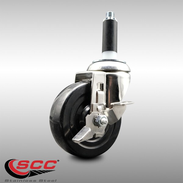 4 Inch 316SS Soft Rubber Wheel Swivel 3/4 Inch Expanding Stem Caster Brake SCC